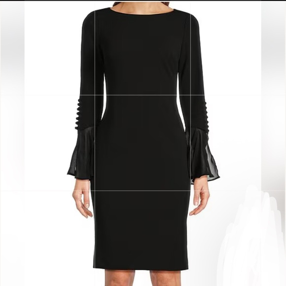 Calvin Klein Dresses & Skirts - Calvin Klein Black Sheath Dress with Bell Sleeves
